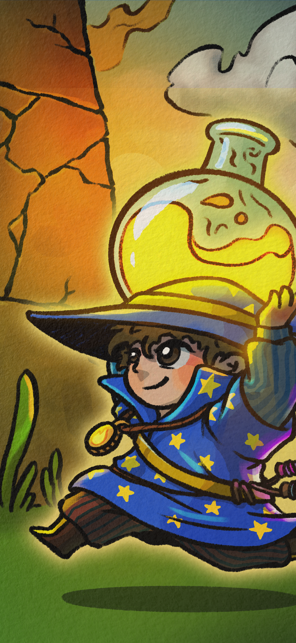 Smokin Potions promo art (Wizard running with Potion overhead)